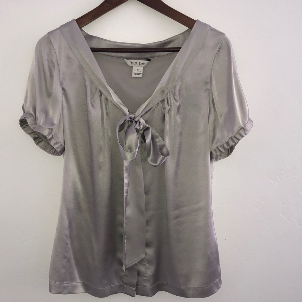 WHBM Grey Silk Tie-Front Blouse SzM